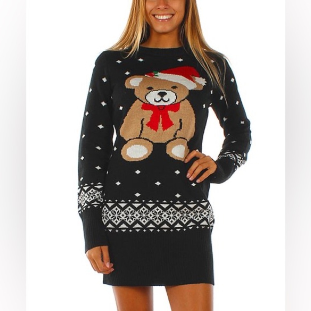 Tipsy Elves Teddy Bear Christmas sweater dress/oversized sweater. Like new!